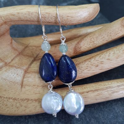 Lapis aquamarine pearl earring