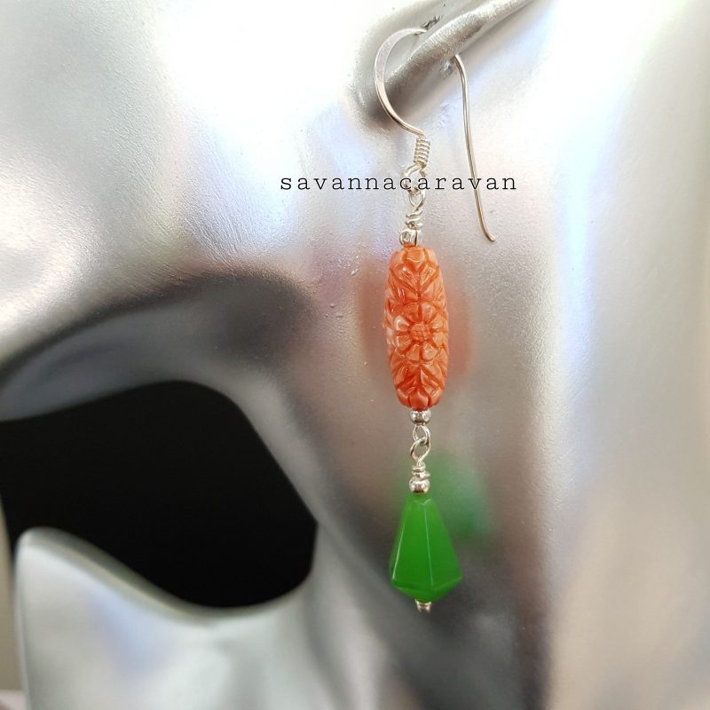 Faux Coral Agate Silver earrings