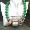 CORAL SILVER BEAD GREEN NECKLACE