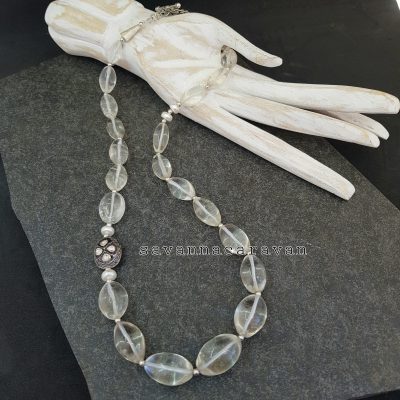 Crystal quartz diamond pearl necklace