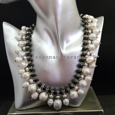 Pearls Onyx Bib Necklace