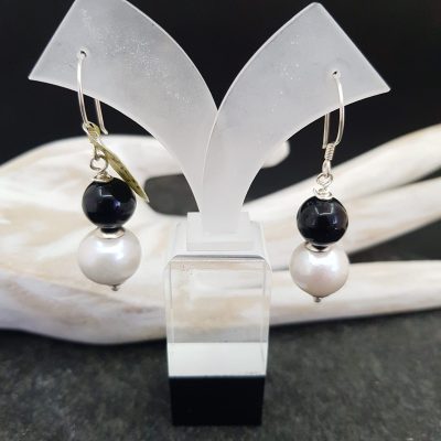 Onyx Baroque Pearl Earrings Silver