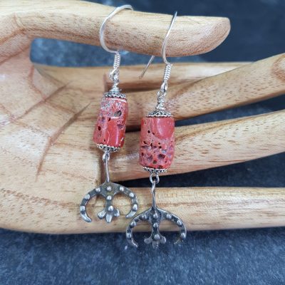 Moroccan Dove's Feet Silver Coral Earrings
