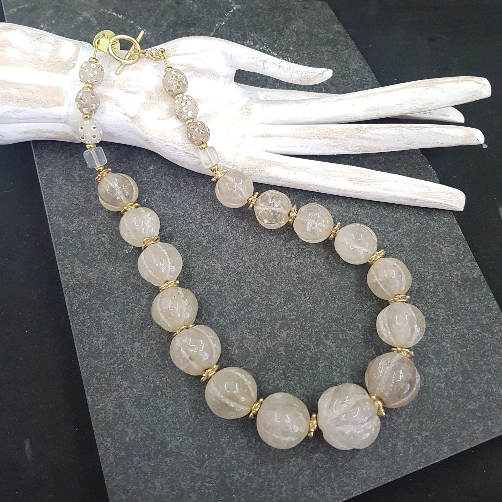 Estate Sterling Silver Natural Clear Rock Crystal Quartz 25 Inch Bead  Necklace | eBay