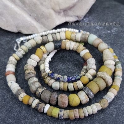 Ancient excavated stone beads necklace