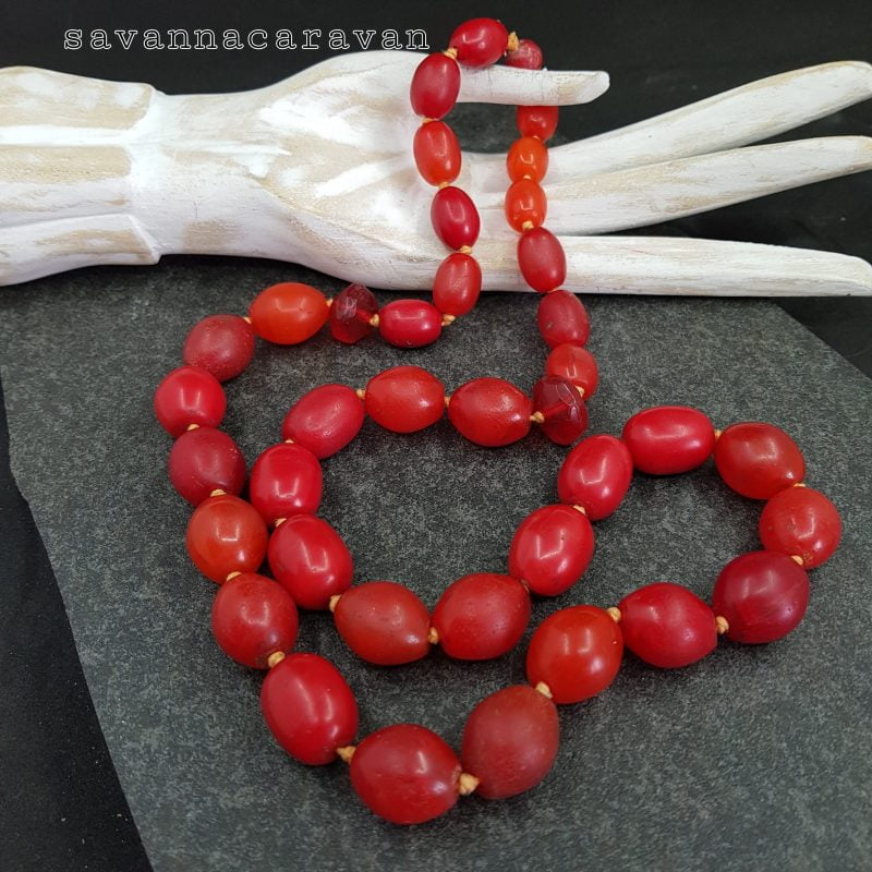 Red Bohemian Egg Beads Necklace
