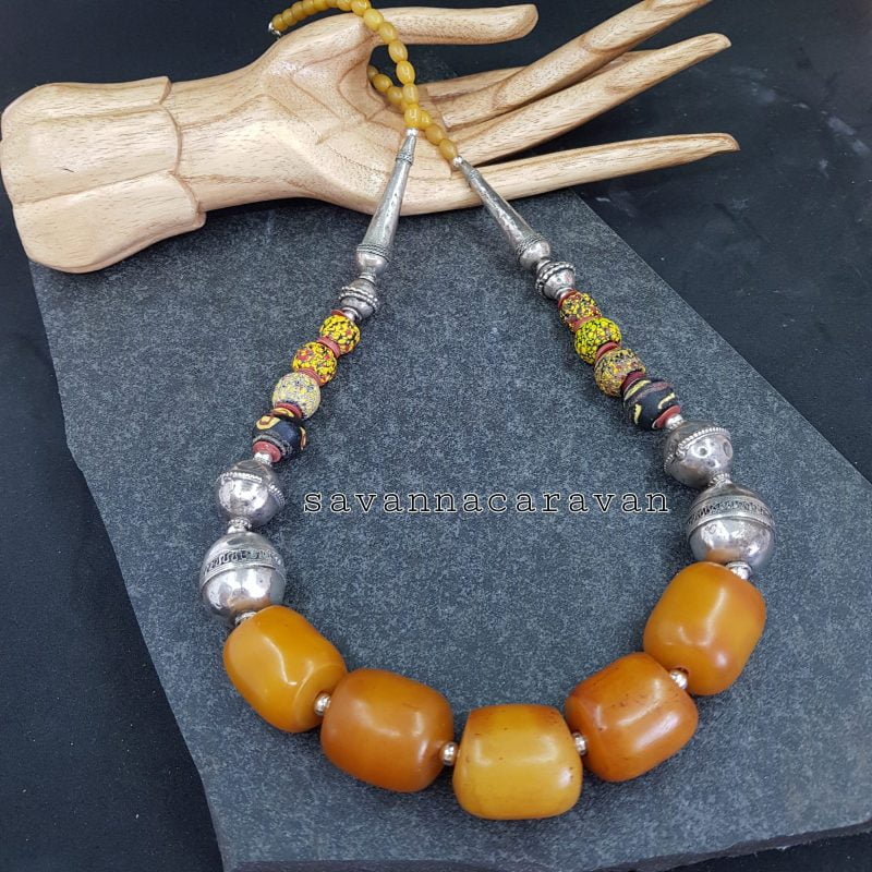 Silver Amber Trade Beads Necklace