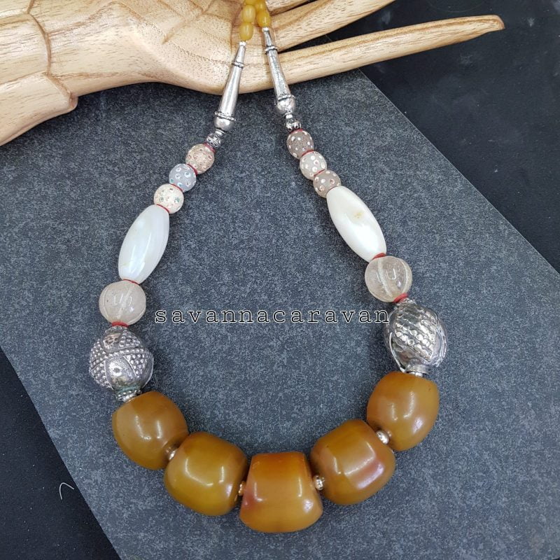 Silver Amber Agate Necklace