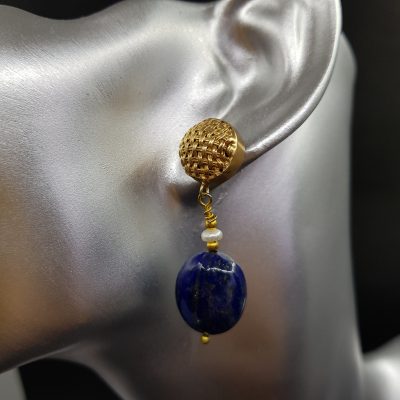 Lapis Pearls Gold Stud Earring