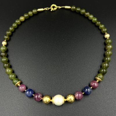 Tourmaline gold pearl necklace