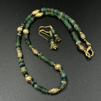 Roman glass bead gold necklace
