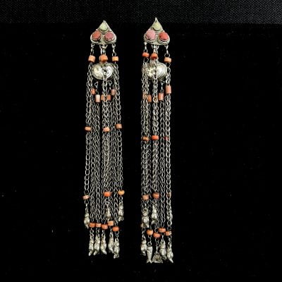 Antique Chinese Silver Coral earrings