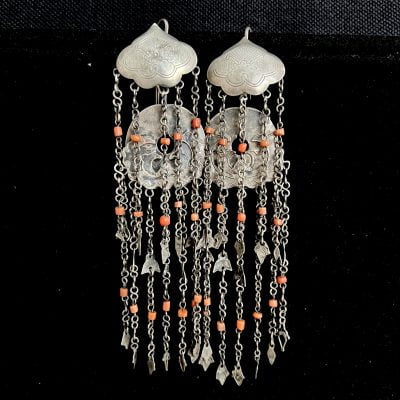 Antique Chinese Silver Coral Earrings