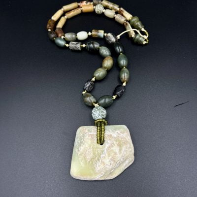 Long Carved Jade Pendant Necklace