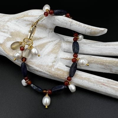 Lapis, carnelian, crystal necklace