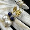 Pearls Lapis Gold Earrings