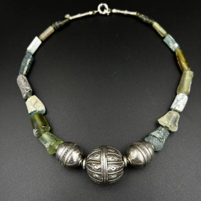 Roman glass Yemen silver necklace
