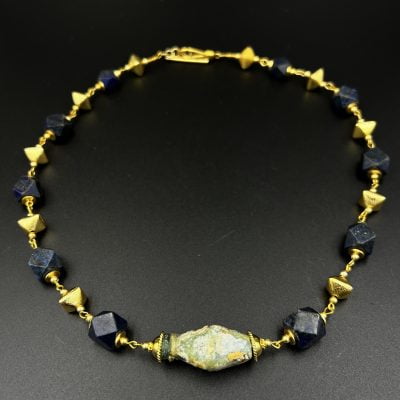 Lapis Roman Glass linked necklace