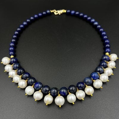 Lapis Pearls Bib Necklace