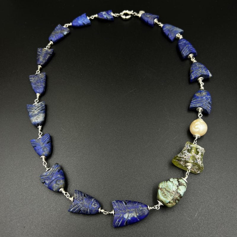 Lapis Fish Roman Glass necklace